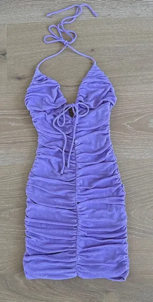 White Fox Mini Dress Halter Neck Ruched Size XS in Purple thumbnail 1