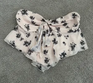 White and black floral strapless top thumbnail 1