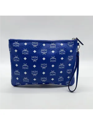MCM Royal Blue Monogram Wristlet Clutch thumbnail 5
