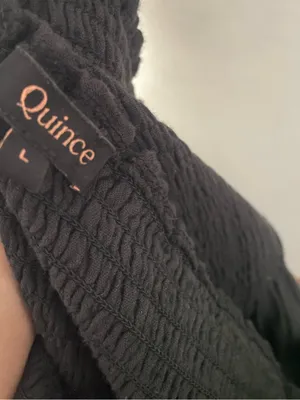 Quince 100% Organic Cotton Gauze Maternity Smocked Midi Dress Black Large thumbnail 6