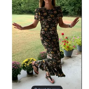 RHODE Black White Yellow Floral Lulani Crew Neck Short Sleeve Cocktail Dress 2 thumbnail 12