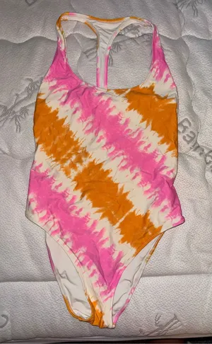 aerie Tie-Dye One-Piece Swimsuit in Pink, Orange & Cream thumbnail 1