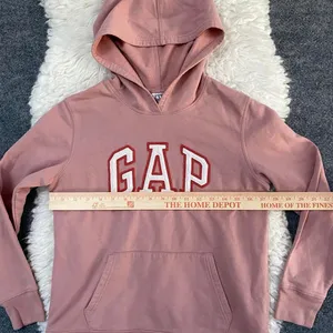 Gap Pink White Embroidered Hoodie Long Sleeve Pullover Kangaroo Pocket thumbnail 6