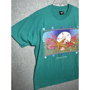 Vintage Best‎ Large T-Shirt Savannah Georgia Single Stitch Green Shells Beach thumbnail 7