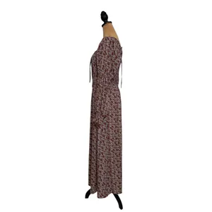Promesa Floral Maxi Dress Burgundy Long Sleeve Square Neck Smocked Back Large thumbnail 3