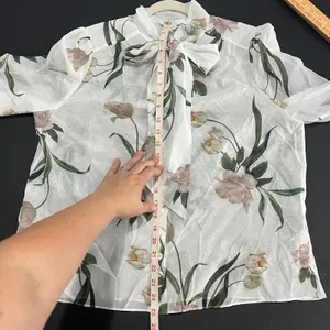 Ted Baker Elderflower Organza Blouse Women 4 White NWT Floral Bow Neck Blouse thumbnail 6