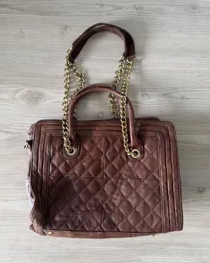 Love Stitch Brown Quilted Faux Leather Tote Bag with Gold Chain Handles & Strap thumbnail 1