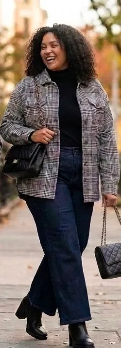 Millenium Plus Size 3X Autumn Essential Black & White Plaid Button thumbnail 4