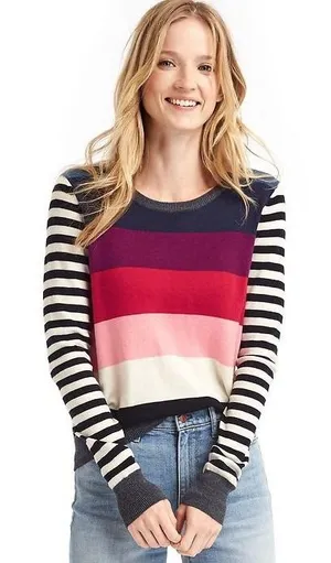 Gap Women's Small Rainbow Stripe Multicolor Merino Wool Blend Crewneck Sweater thumbnail 1