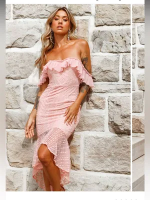 Selfie Leslie Blush Pink Off-Shoulder Ruffle High-Low Dress thumbnail 2