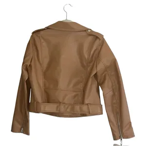 Zara‎ Faux Leather Moto Jacket Camel Brown Size L thumbnail 3