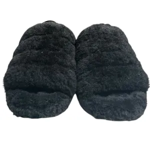 Ugg Fluff Yeah Slide Slippers Womens 8 Black Plush Sheepskin‎ Logo Soft Fur Cozy thumbnail 5