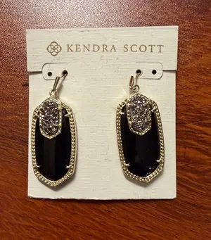 NWT Rare Retired Kendra Scott Emmy Gold Black Agate Platinum Drusy Drop Earrings thumbnail 1