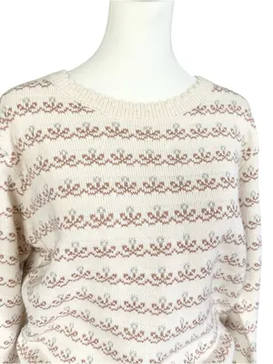 See and be Seen Fair Isle Floral Scallop Ribbed Trim Grandmacore Sweater Small thumbnail 5