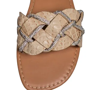 Yoki Alabama 20 Beige Rhinestone Woven Slide Sandals‎ Women Size 9 thumbnail 2