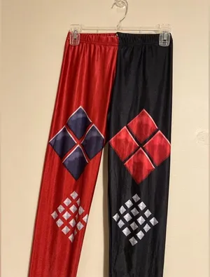 EUC Harley Quinn Red & Black Cosplay leggings size small thumbnail 2