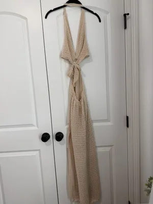 Tan knit swim cover up thumbnail 3