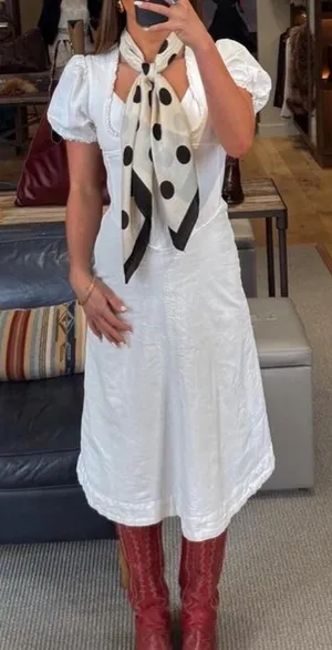 Maeve by Anthropologie Puff-Sleeve Corset Linen Midi Dress thumbnail 1