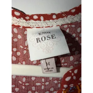 Knox Rose Boho‎ Peasant Dress M Rust Border Print Tassel Tie Rayon Lined Midi thumbnail 3