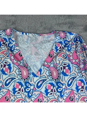 V-Neck Paisley Print Maxi Dress With Long Sleeves Pink & Blue Lightweight Fabric thumbnail 6
