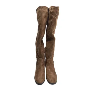 French Connection Brown Vegan Suede Lace Up Over The Knee Boots Low Heel Size 6 thumbnail 8
