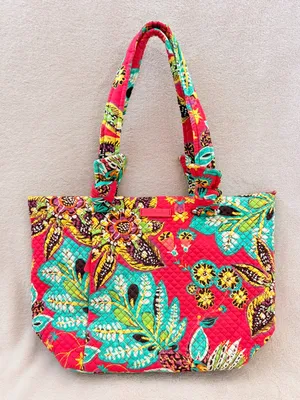 Vera Bradley Hadley East West Rumba Red Leafy Floral Large Zip Tote Shoulder Bag thumbnail 1
