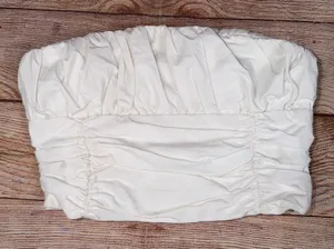 Zara XS White Ruched Tube Top thumbnail 1