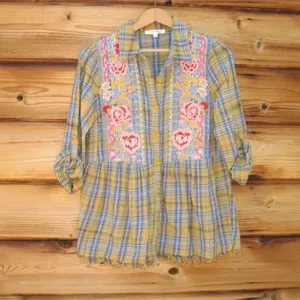 Plaid Embroidered Flannel Shirt Top thumbnail 2