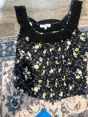 Heartloom Black Floral Pleated Square-Neck Tank Top thumbnail 5