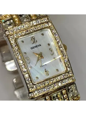 Geneva women’s two tone rhinestones crystals fashion dress watch 19mm running thumbnail 3