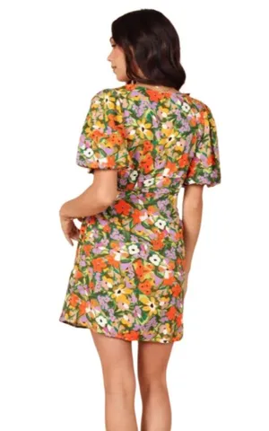 Petal & Pup Flourish Puff Sleeve Mini Dress Linen Blend Size Small NEW thumbnail 2