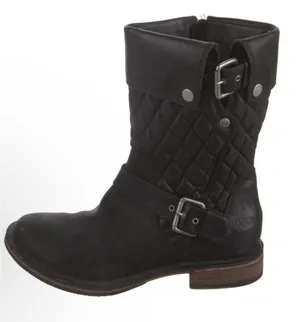 UGG Conor‎ Quilted Black Leather Australia Mid Moto Boots Size 6 Bike thumbnail 1