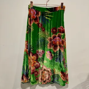 FARM Rio Green Silk Blend Velvet Tropical Floral Midi Skirt Small thumbnail 2