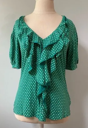 Banana Republic Ruffle Front Green Blouse thumbnail 1