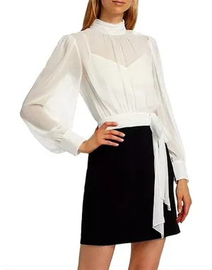 $495‎ Cinq à Sept Holiday Elena White Black Sheer Blouson Mini Dress Sz 2 NEW thumbnail 1