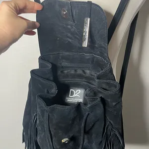 D2 DSQUARED Black Suede Fringe Backpack Western Boho Relaxed Low Hanging thumbnail 8