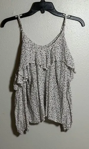 Abercrombie & Fitch Women Preppy Floral Ruffle Spaghetti Strap Top White size XS thumbnail 1