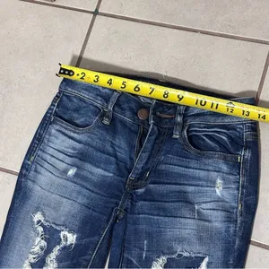 American Eagle Women Denim Blue Destroy Jeans jeggings size‎ 00 thumbnail 7