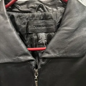 Jaclyn Smith Black Genuine Leather Mid Length Zip Up Trench Coat Jacket XL‎ thumbnail 2