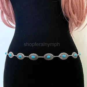Silver Turquoise Sunburst Concho Chain Belt, Fits 25-44 Inches, X7GA1352 thumbnail 6