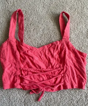 Abercrombie And Fitch Coral Red Linen Blend Summer Beach Lace Up Crop Size Large thumbnail 1