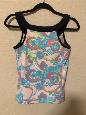 Lilly Pulitzer Pink Multicolor Floral Tank with Navy Neckline thumbnail 3
