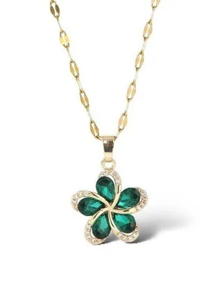 Green Flower Pendant Necklace for Women thumbnail 1