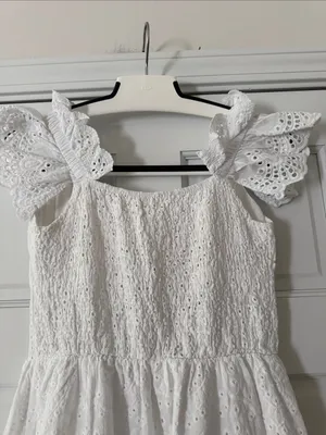 Made in Italy White Eyelet Ruffle Strap Bustier Cinched Line Dress 100% Cotton thumbnail 7