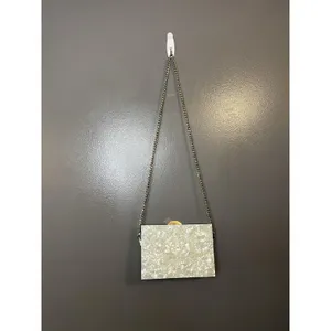 Zara Clutch Bag Womens Silver White Acrylic Shell Purse Chain Shoulder Evening thumbnail 4
