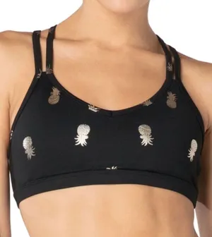 Black Strappy Pineapple Print Sports Bra thumbnail 1