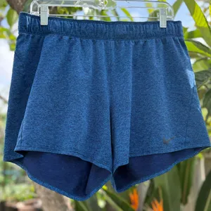 Nike Women's Heathered Blue Pull on Drawstring Dry-Fit Active Shorts thumbnail 1