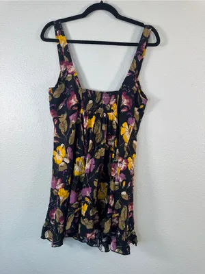 Free People Black Floral Mini Slip Dress Womens M Lattice Lovers Boho Casual thumbnail 3