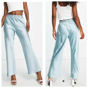 Urban Renewal Remnants Satin Puddle Pants Medium Baby Blue Stretch Wide Leg thumbnail 2