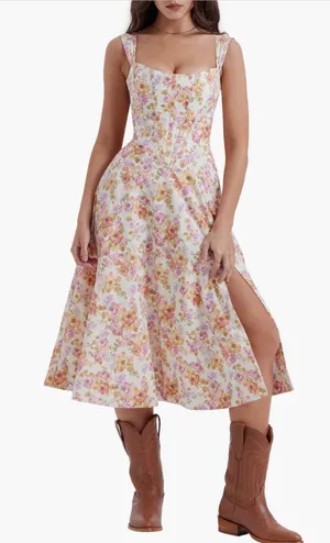 House Of CB Saria Ivory Print Floral Midi Sundress size M thumbnail 1